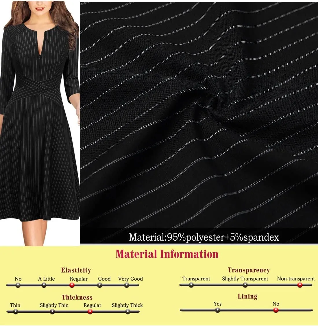 VFSHOW Womens Front Zipper Crisscross Waist Slim Wear to Work Business Office Fit and Flare A-Line Dress