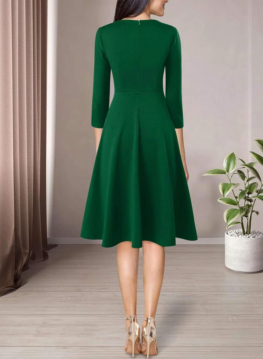VFSHOW Womens Front Zipper Crisscross Waist Slim Wear to Work Business Office Fit and Flare A-Line Dress