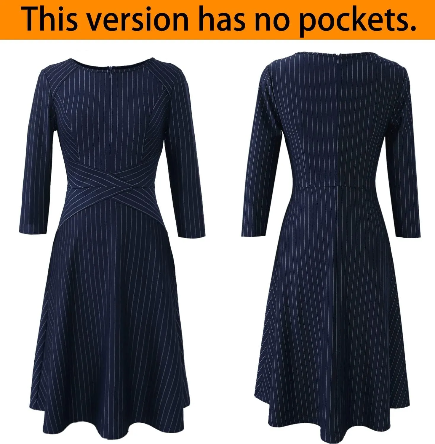 VFSHOW Womens Front Zipper Crisscross Waist Slim Wear to Work Business Office Fit and Flare A-Line Dress