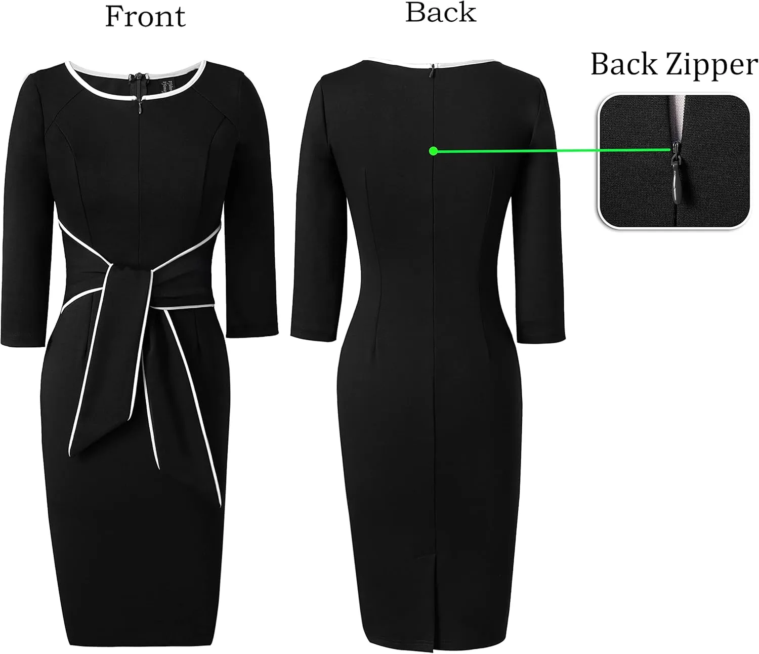 VFSHOW Womens Front Zipper Tie Waist Bow Slim Work Business Office Party Bodycon Pencil Sheath Dress