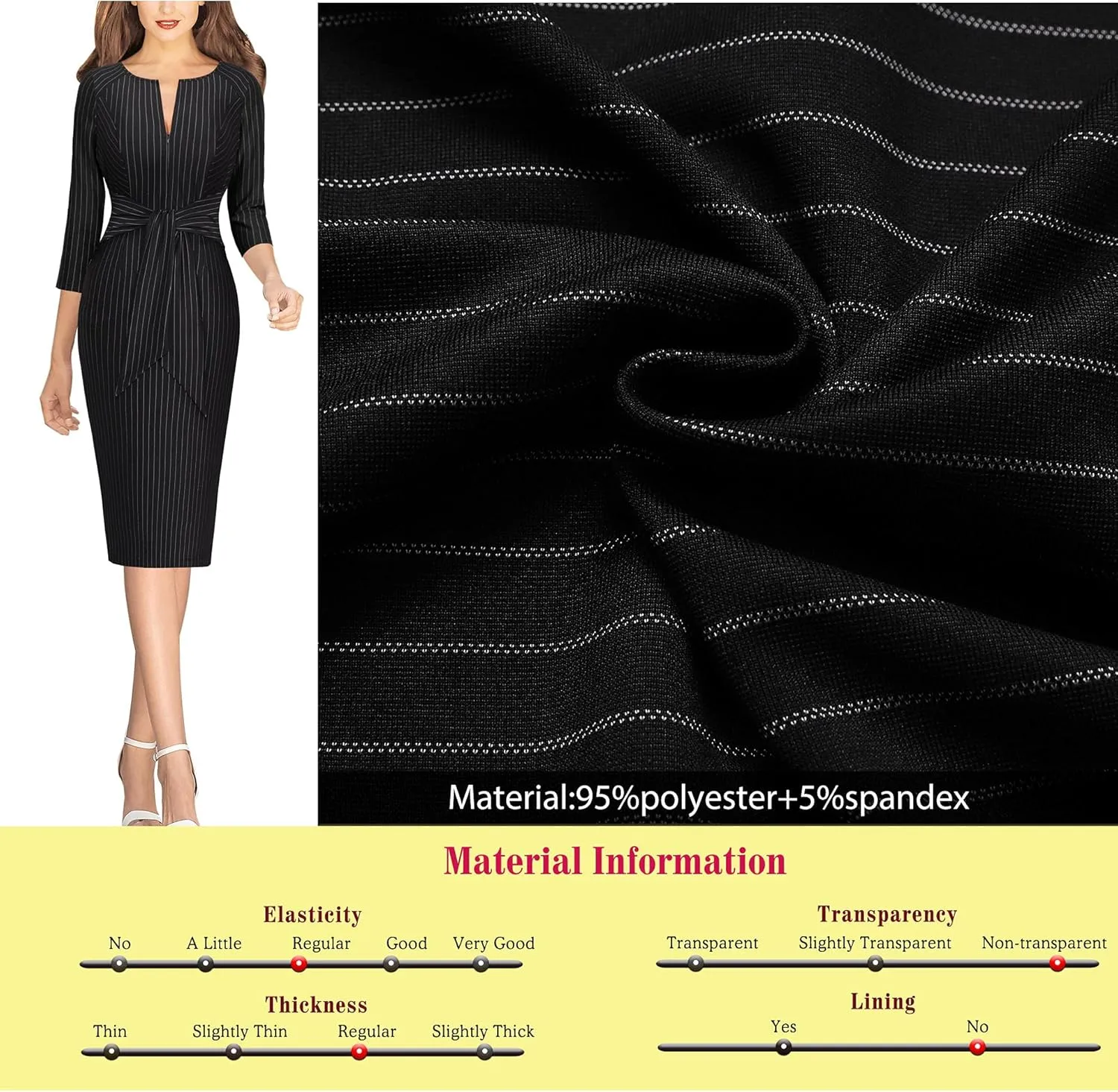 VFSHOW Womens Front Zipper Tie Waist Bow Slim Work Business Office Party Bodycon Pencil Sheath Dress
