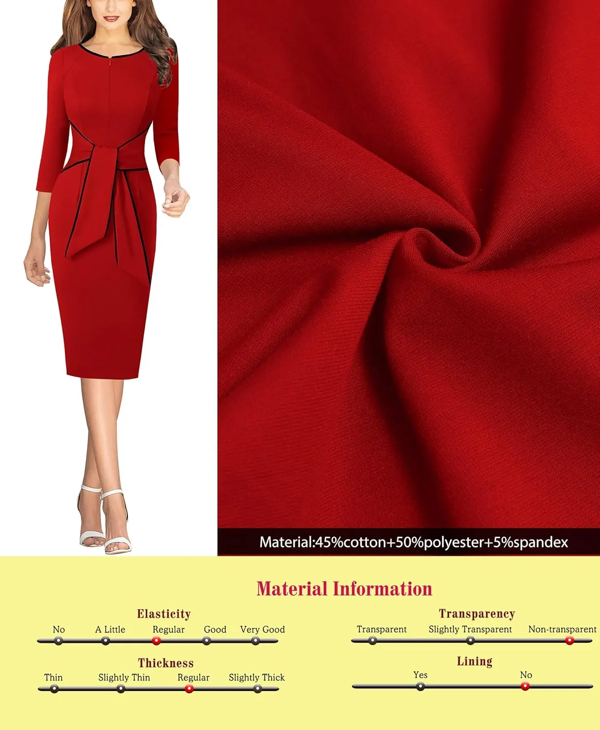 VFSHOW Womens Front Zipper Tie Waist Bow Slim Work Business Office Party Bodycon Pencil Sheath Dress