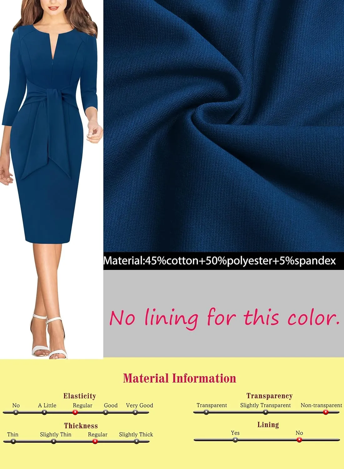 VFSHOW Womens Front Zipper Tie Waist Bow Slim Work Business Office Party Bodycon Pencil Sheath Dress