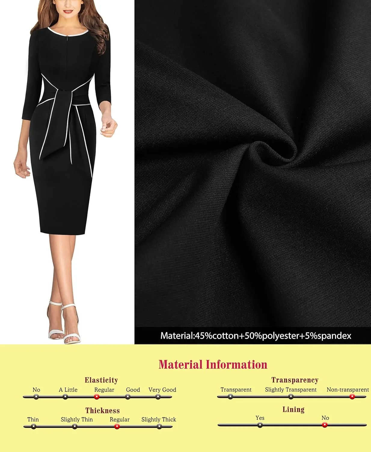 VFSHOW Womens Front Zipper Tie Waist Bow Slim Work Business Office Party Bodycon Pencil Sheath Dress