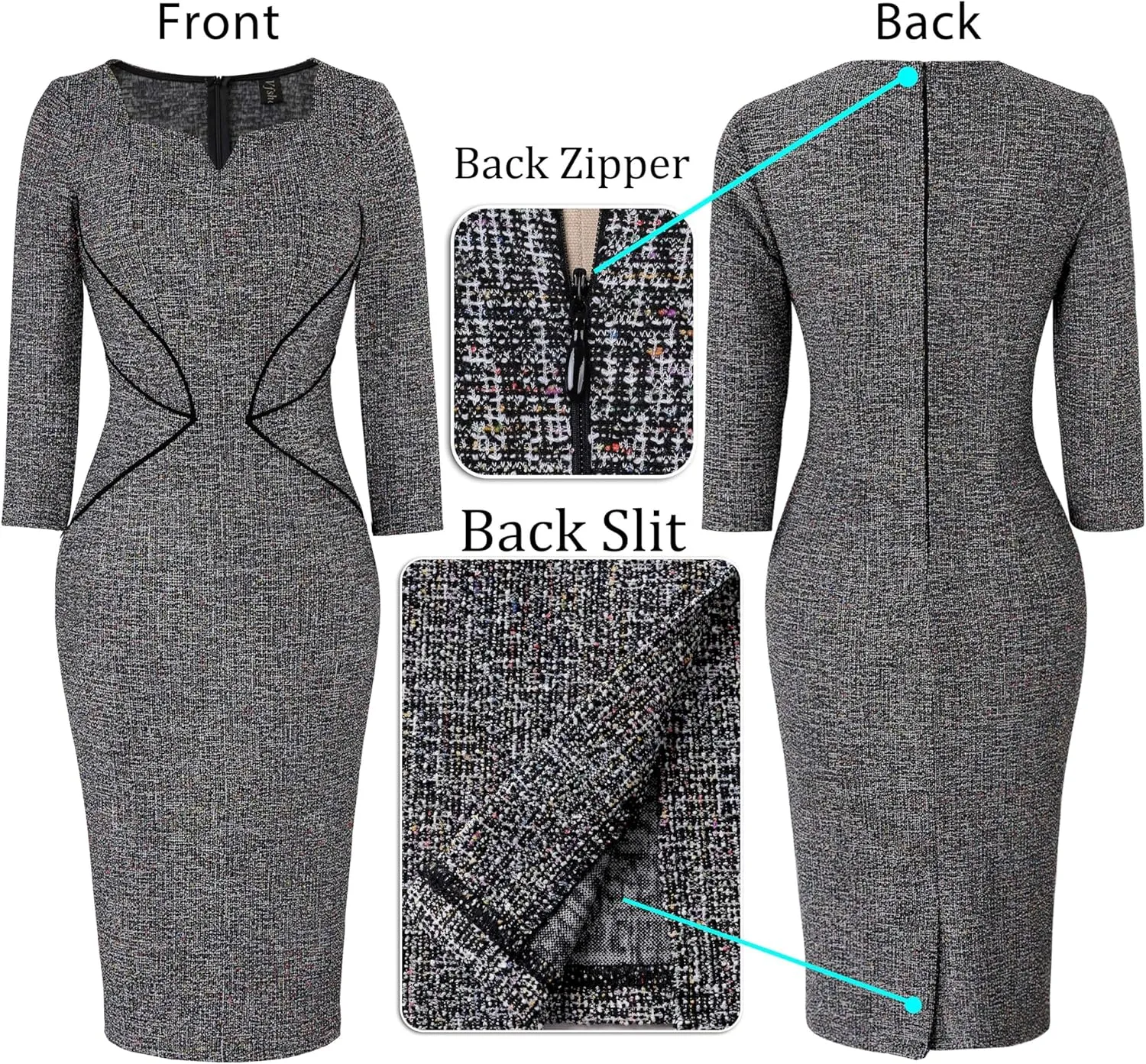 VFSHOW Womens Notch V Neck Office Business Work Slim Fit Sheath Pencil Dress