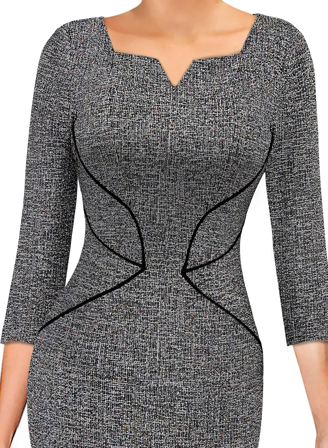 VFSHOW Womens Notch V Neck Office Business Work Slim Fit Sheath Pencil Dress