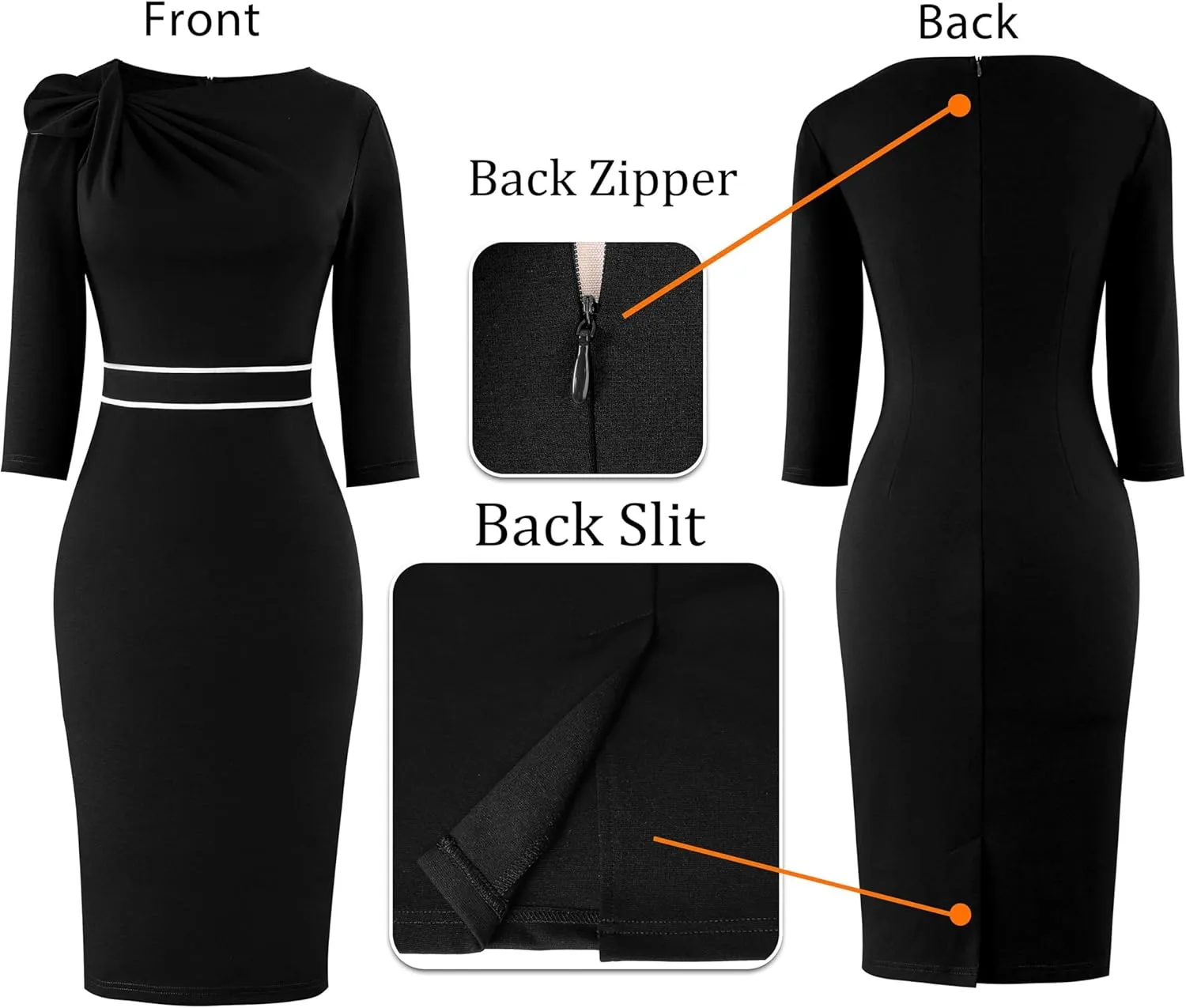 VFSHOW Womens Pleated Asymmetric Bow Neck Work Business Office Cocktail Party Pencil Sheath Dress