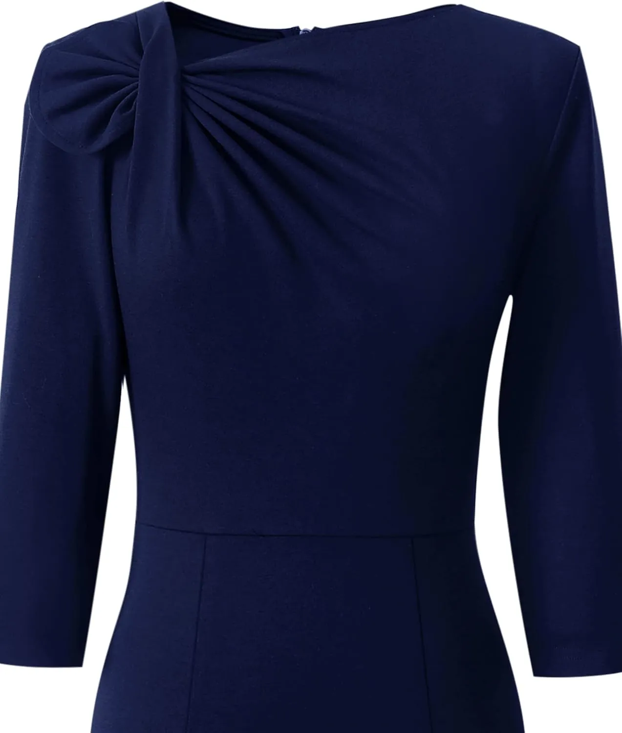 VFSHOW Womens Pleated Asymmetric Bow Neck Work Business Office Cocktail Party Pencil Sheath Dress