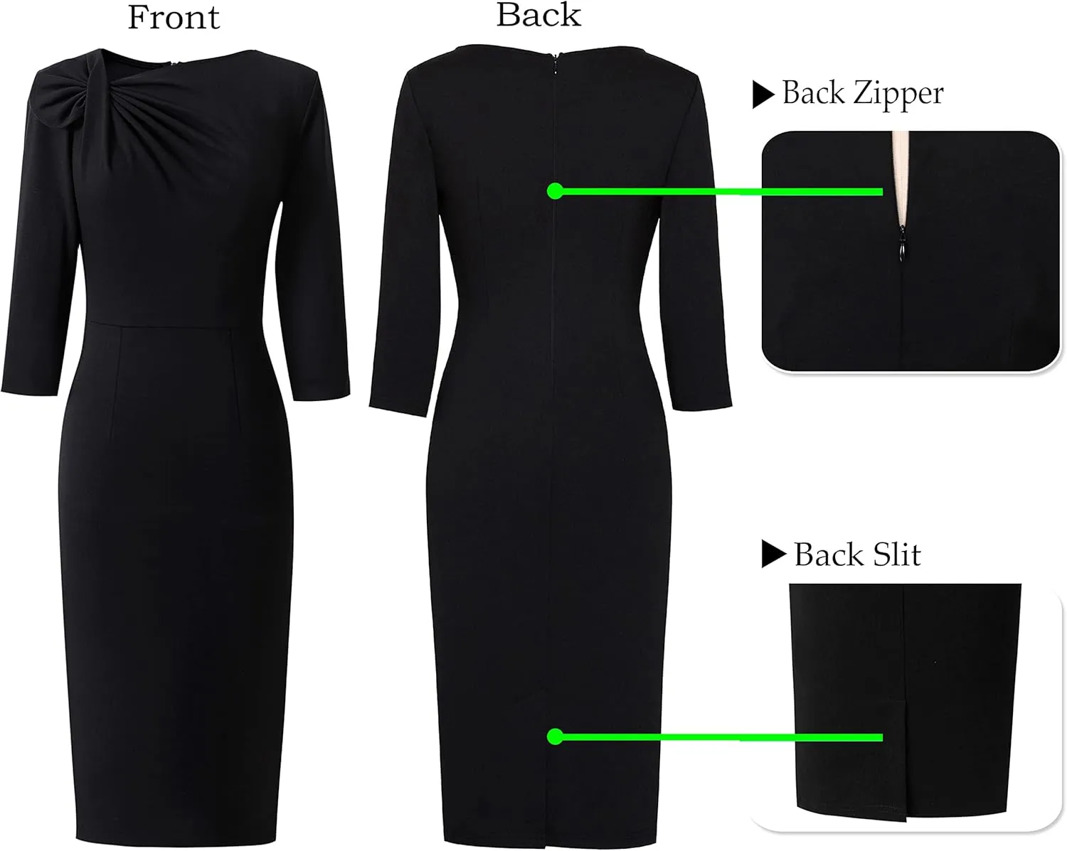 VFSHOW Womens Pleated Asymmetric Bow Neck Work Business Office Cocktail Party Pencil Sheath Dress