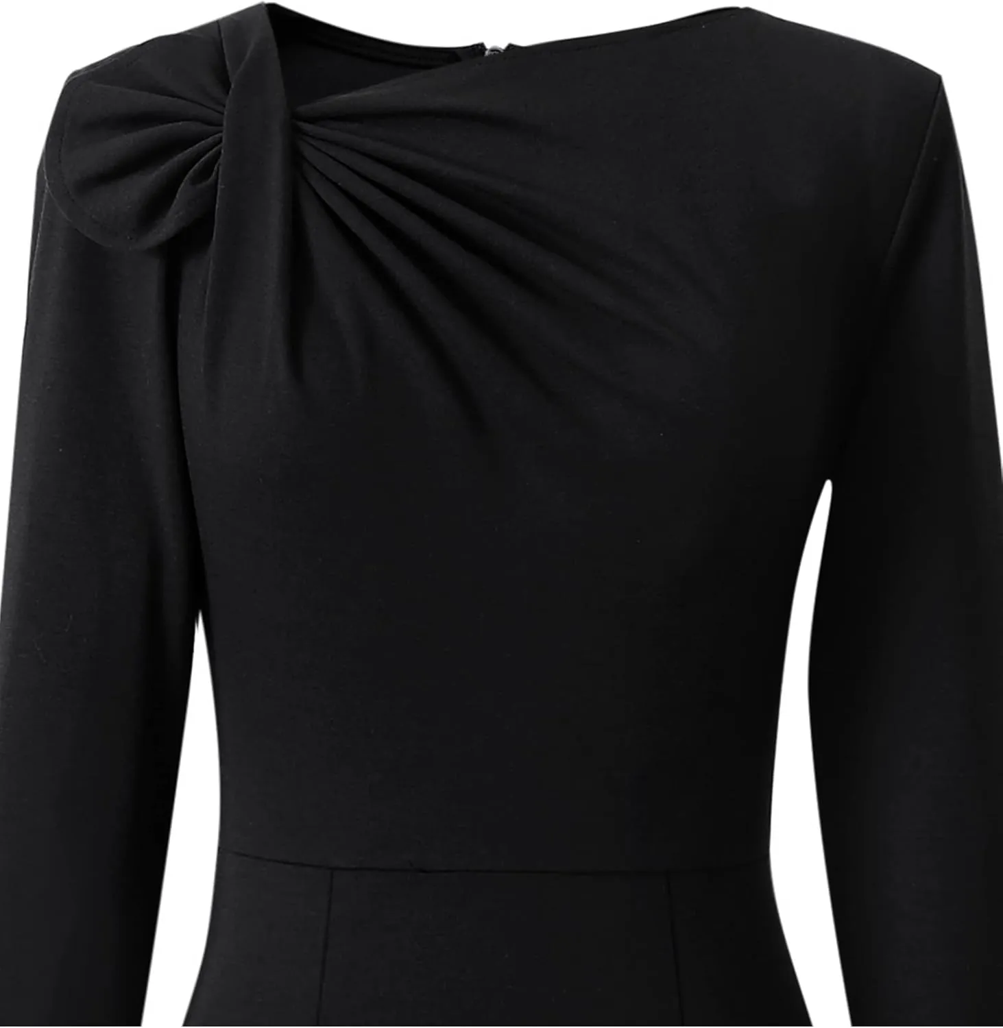 VFSHOW Womens Pleated Asymmetric Bow Neck Work Business Office Cocktail Party Pencil Sheath Dress