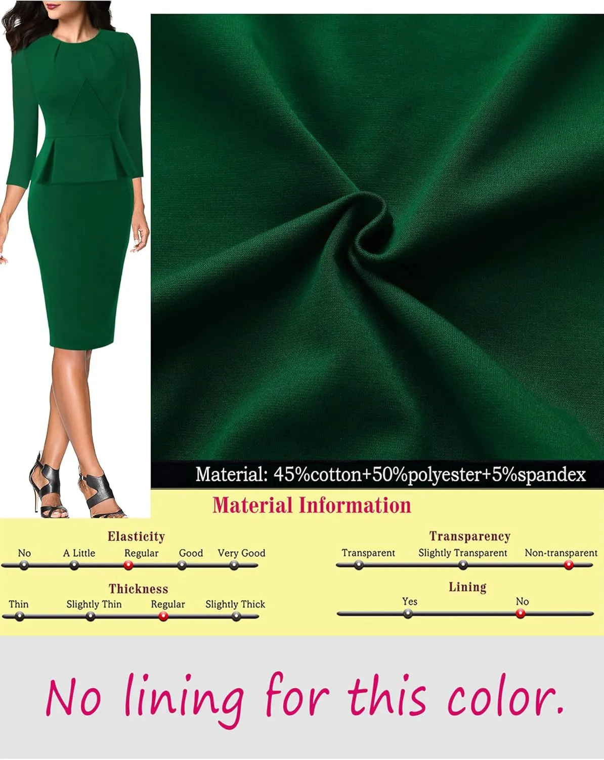 VFSHOW Womens Pleated Crew Neck Peplum Work Business Office Bodycon Pencil Sheath Dress