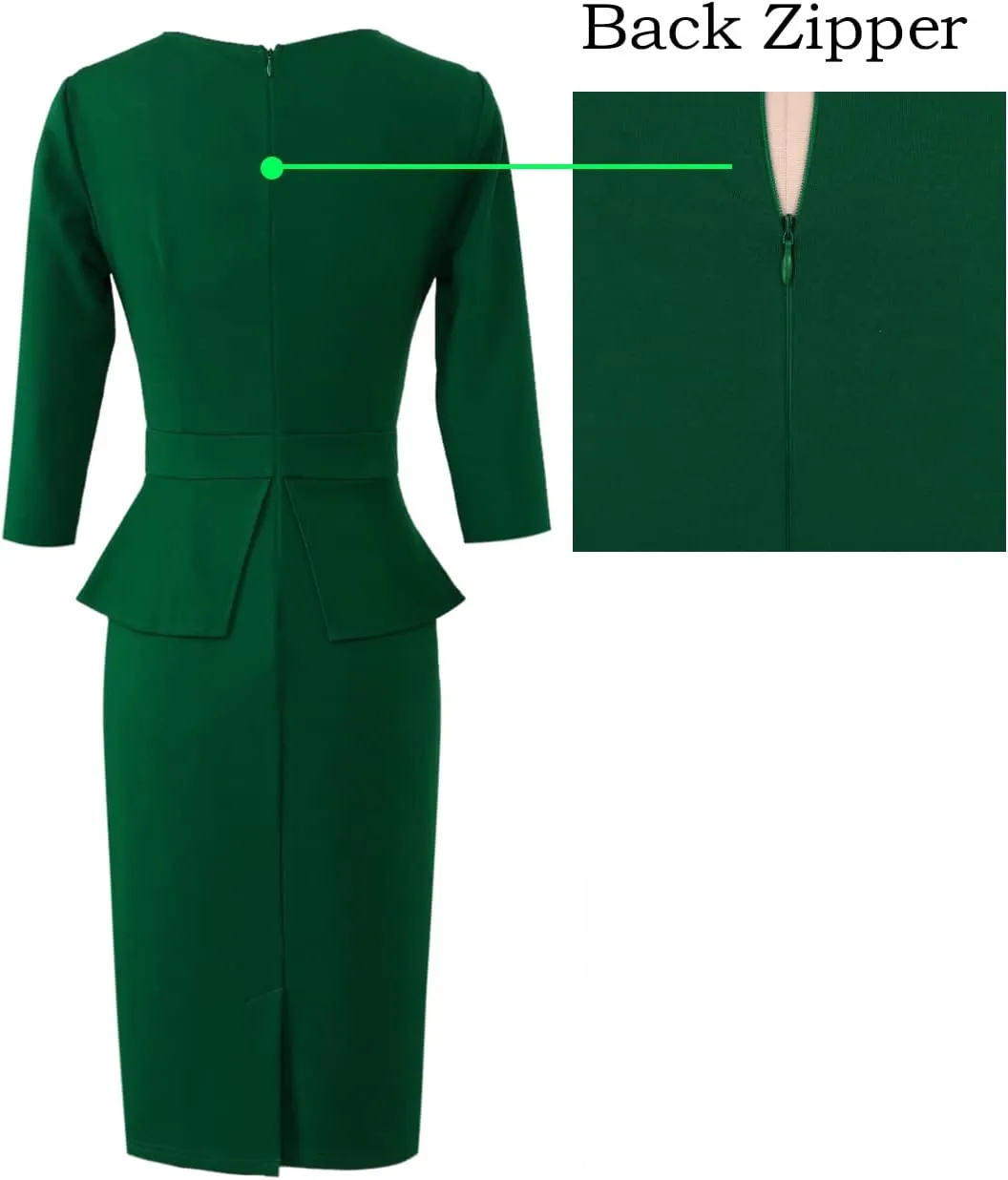 VFSHOW Womens Pleated Crew Neck Peplum Work Business Office Bodycon Pencil Sheath Dress