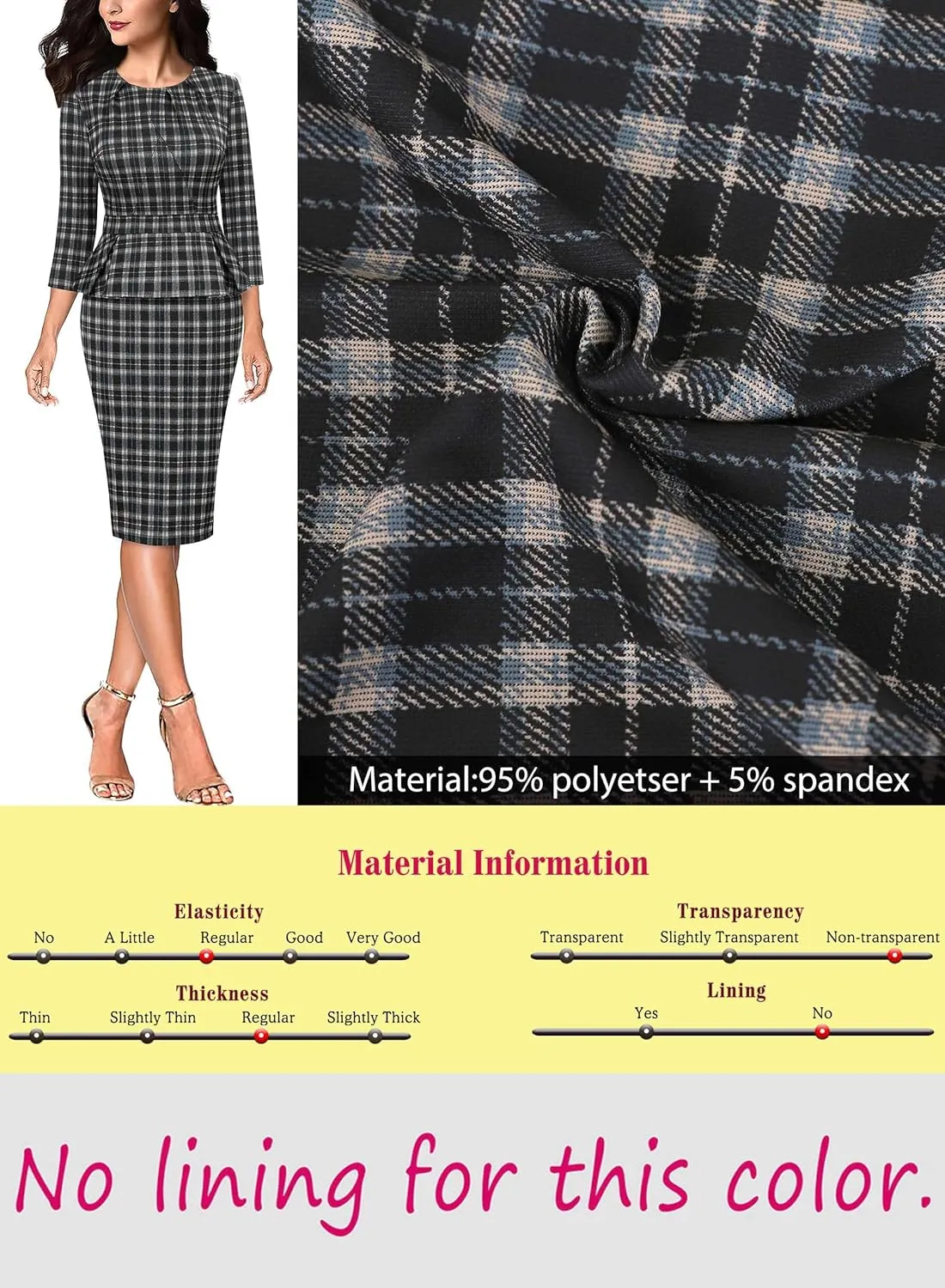 VFSHOW Womens Pleated Crew Neck Peplum Work Business Office Bodycon Pencil Sheath Dress