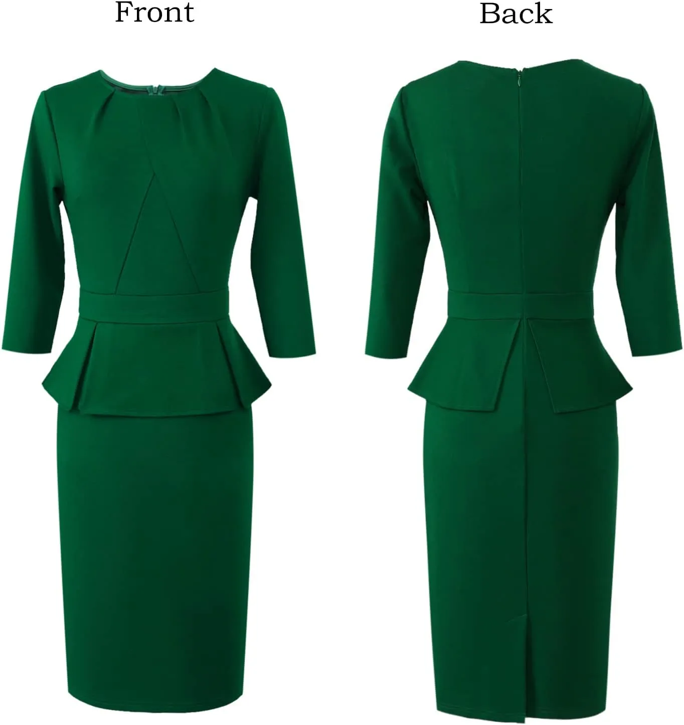 VFSHOW Womens Pleated Crew Neck Peplum Work Business Office Bodycon Pencil Sheath Dress