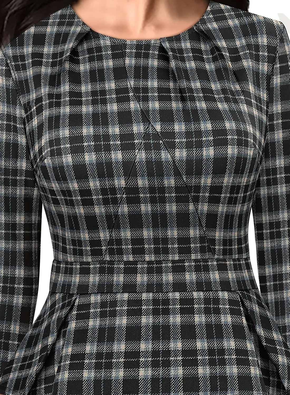 VFSHOW Womens Pleated Crew Neck Peplum Work Business Office Bodycon Pencil Sheath Dress
