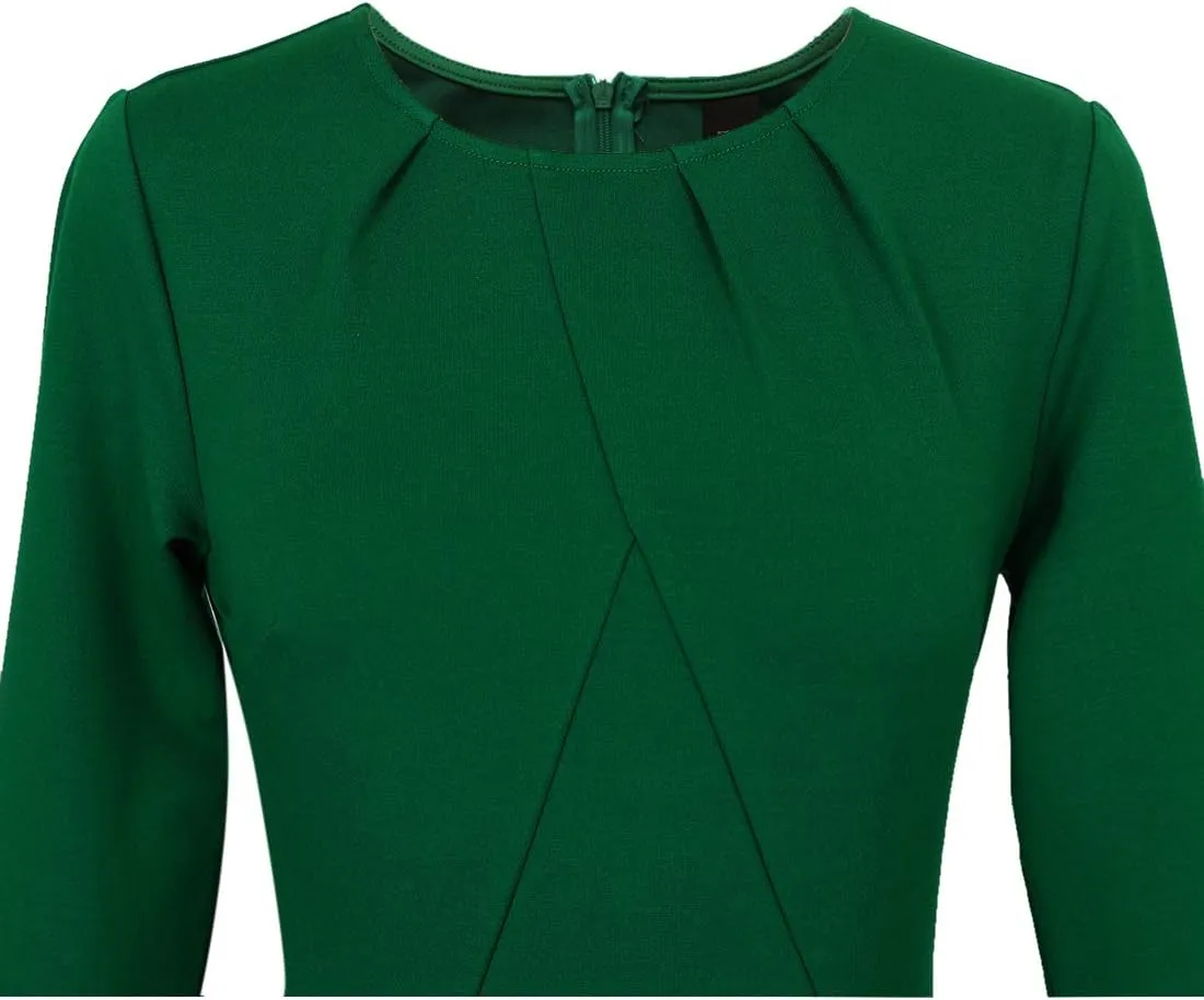 VFSHOW Womens Pleated Crew Neck Peplum Work Business Office Bodycon Pencil Sheath Dress
