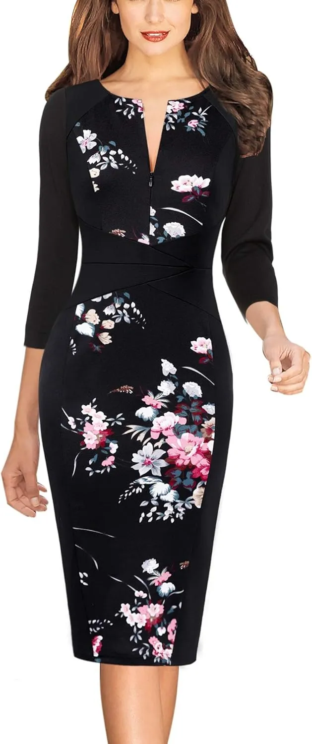 VFSHOW Womens Slim Zipper Up Work Business Office Party Bodycon Pencil Sheath Dress