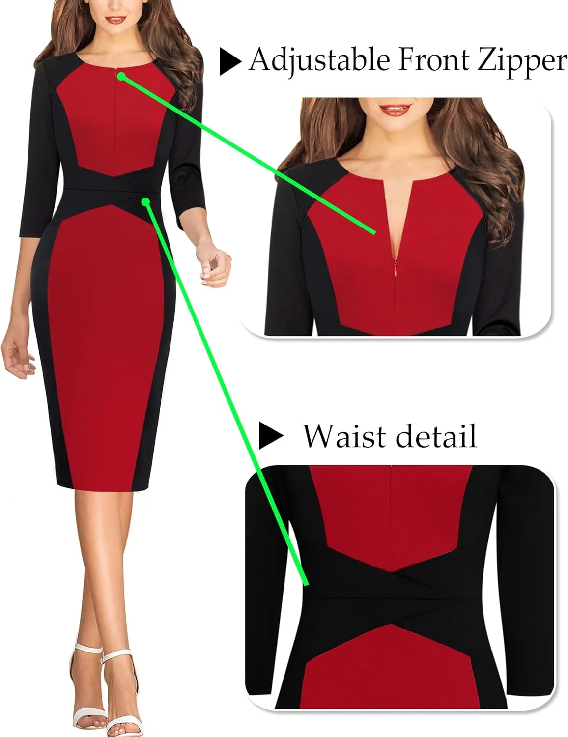 VFSHOW Womens Slim Zipper Up Work Business Office Party Bodycon Pencil Sheath Dress