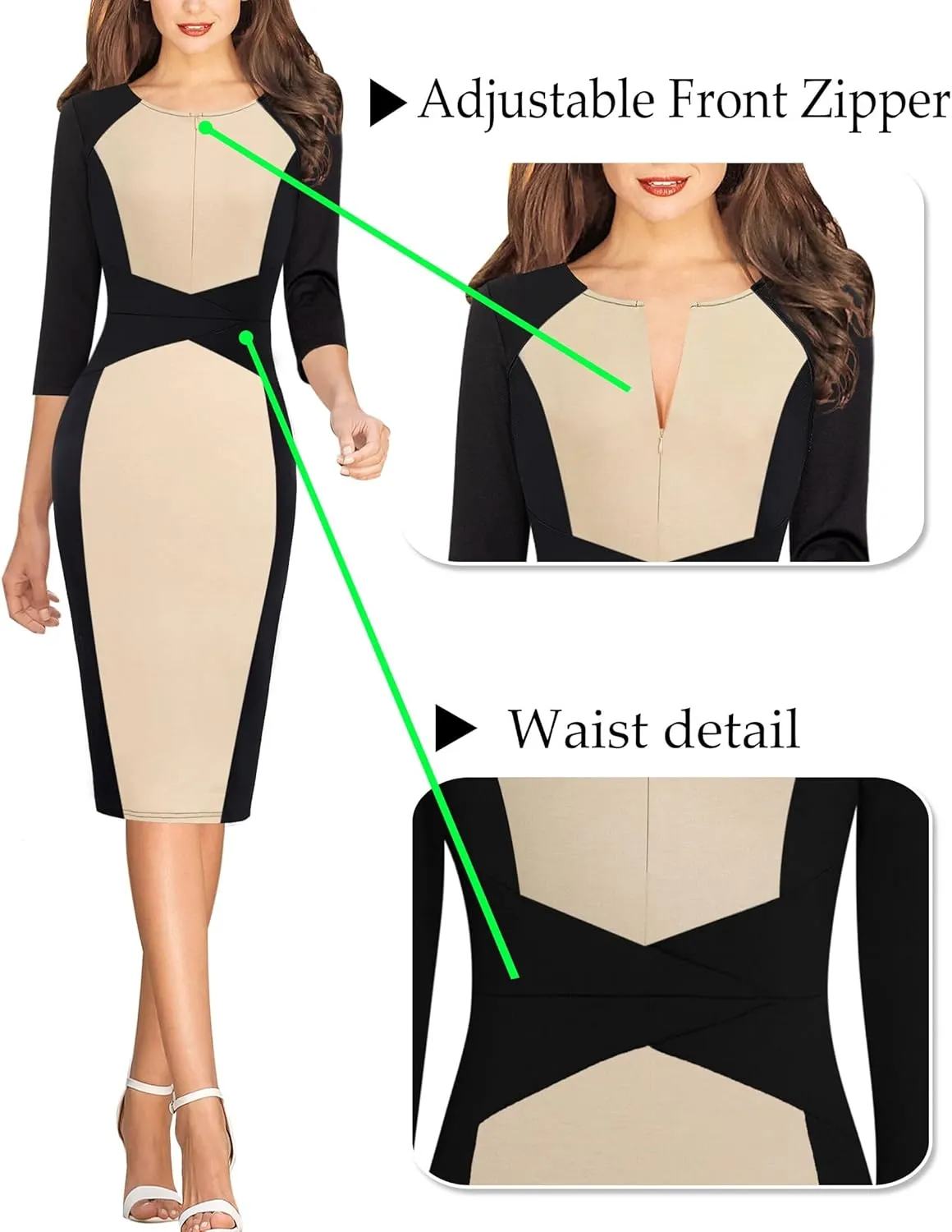 VFSHOW Womens Slim Zipper Up Work Business Office Party Bodycon Pencil Sheath Dress