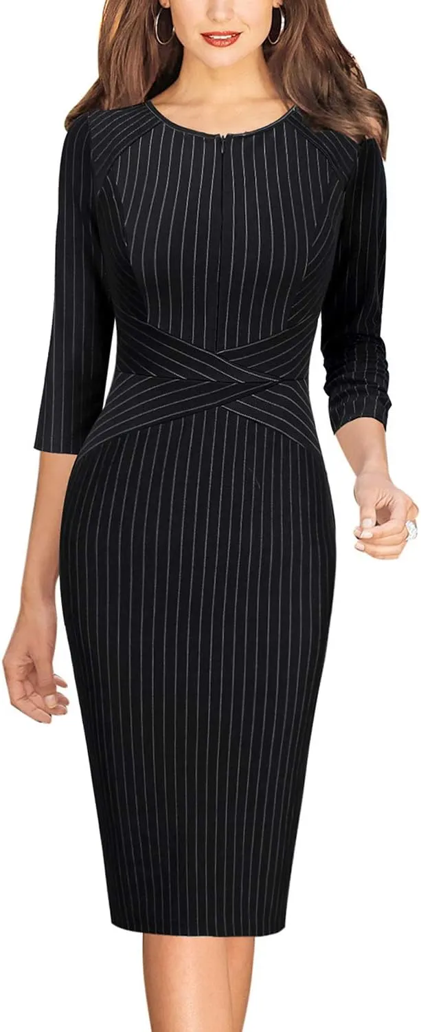 VFSHOW Womens Slim Zipper Up Work Business Office Party Bodycon Pencil Sheath Dress