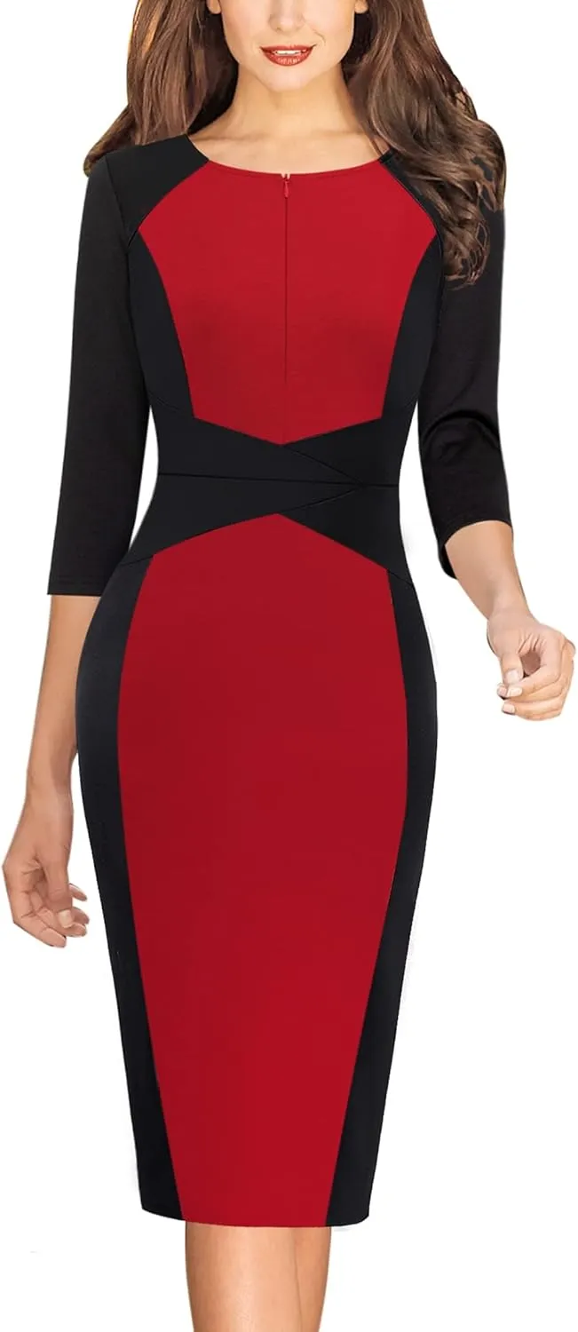 VFSHOW Womens Slim Zipper Up Work Business Office Party Bodycon Pencil Sheath Dress