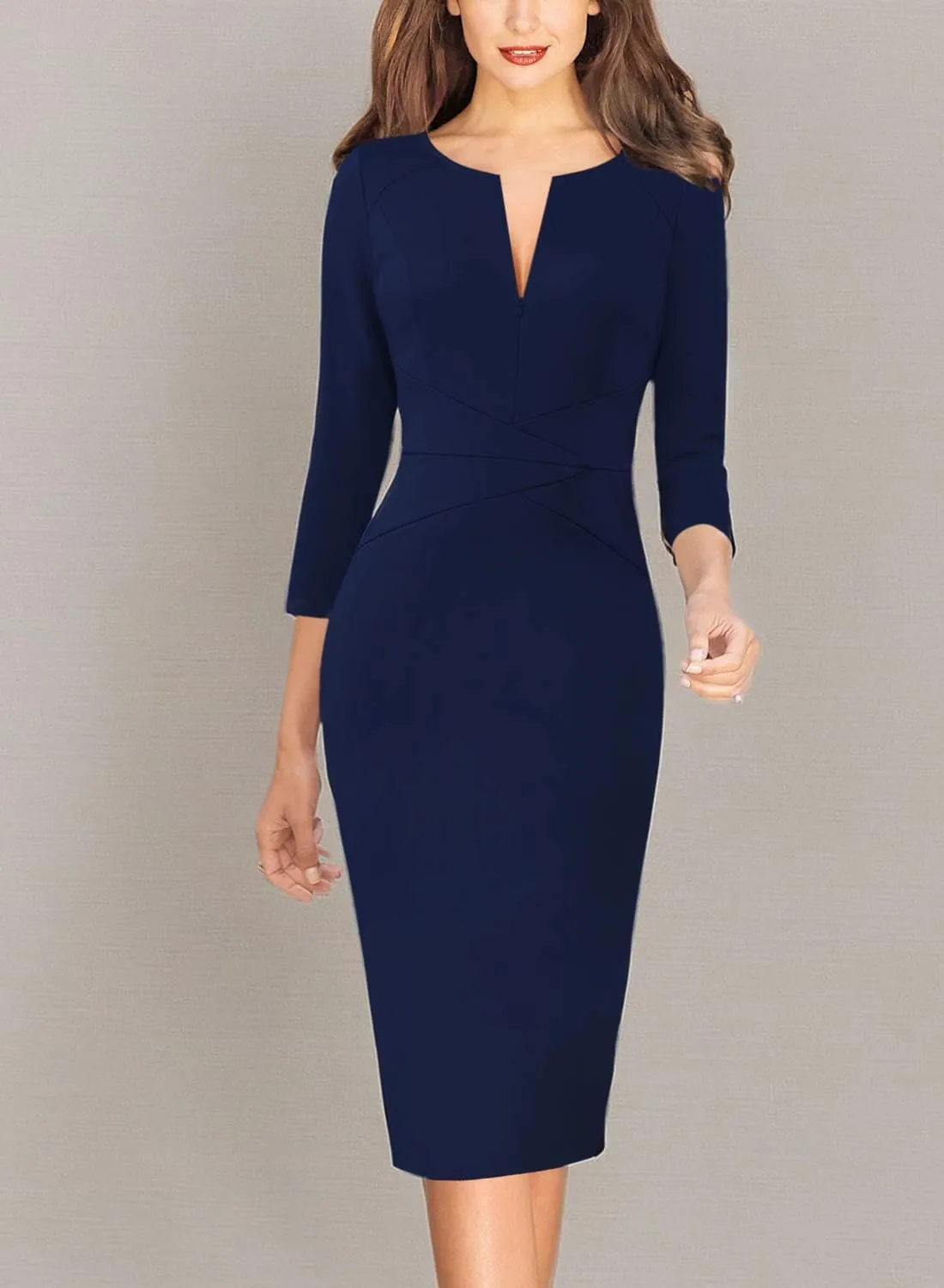 VFSHOW Womens Slim Zipper Up Work Business Office Party Bodycon Pencil Sheath Dress