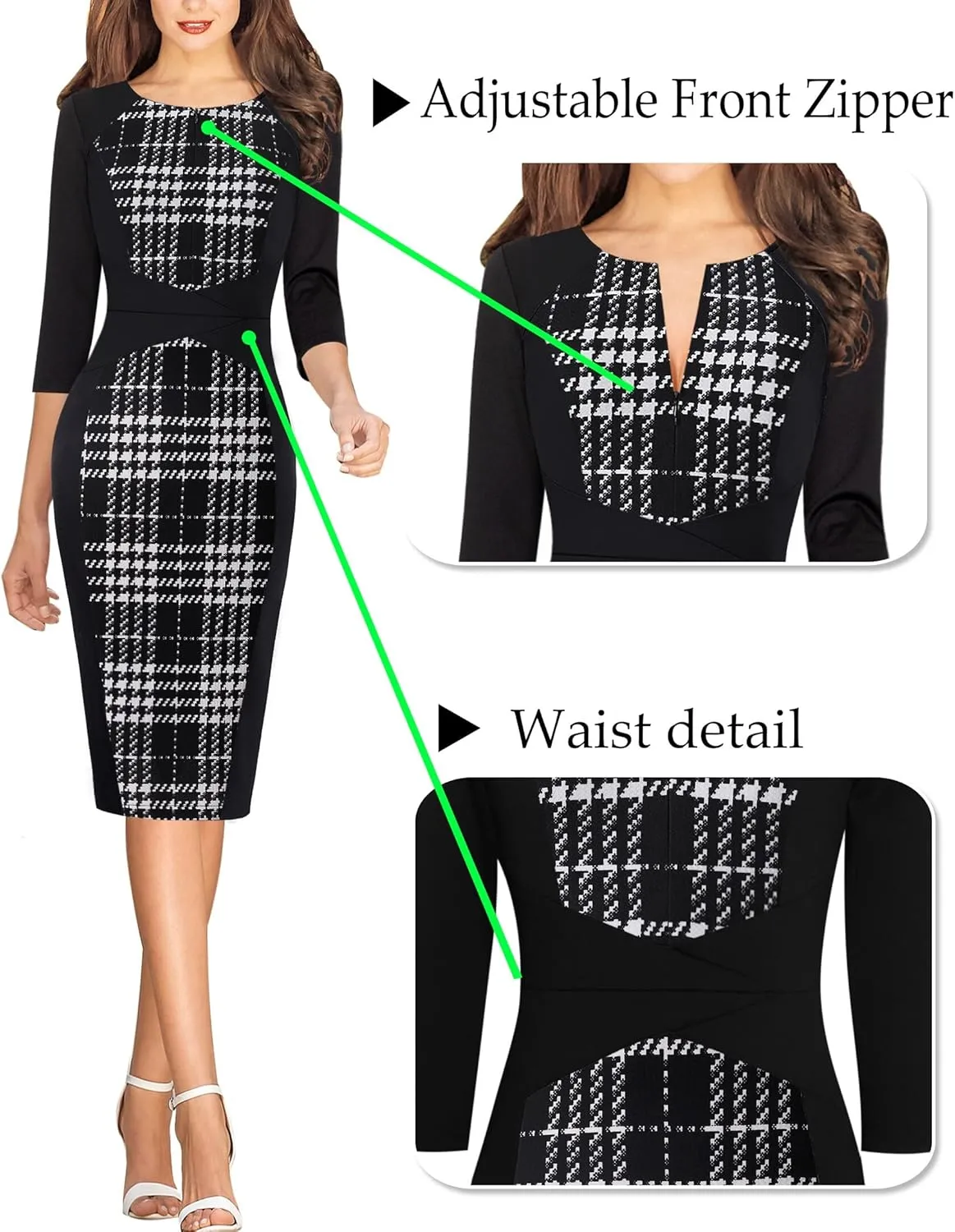 VFSHOW Womens Slim Zipper Up Work Business Office Party Bodycon Pencil Sheath Dress