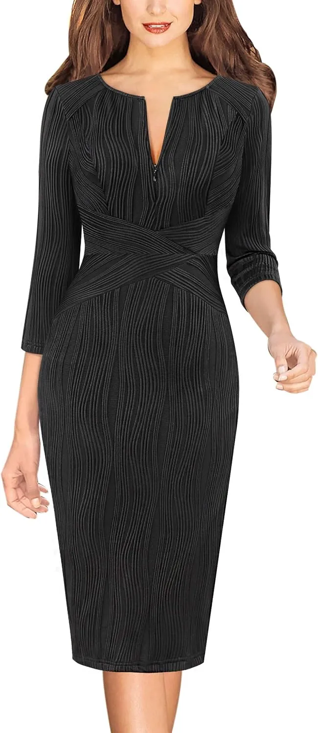 VFSHOW Womens Slim Zipper Up Work Business Office Party Bodycon Pencil Sheath Dress