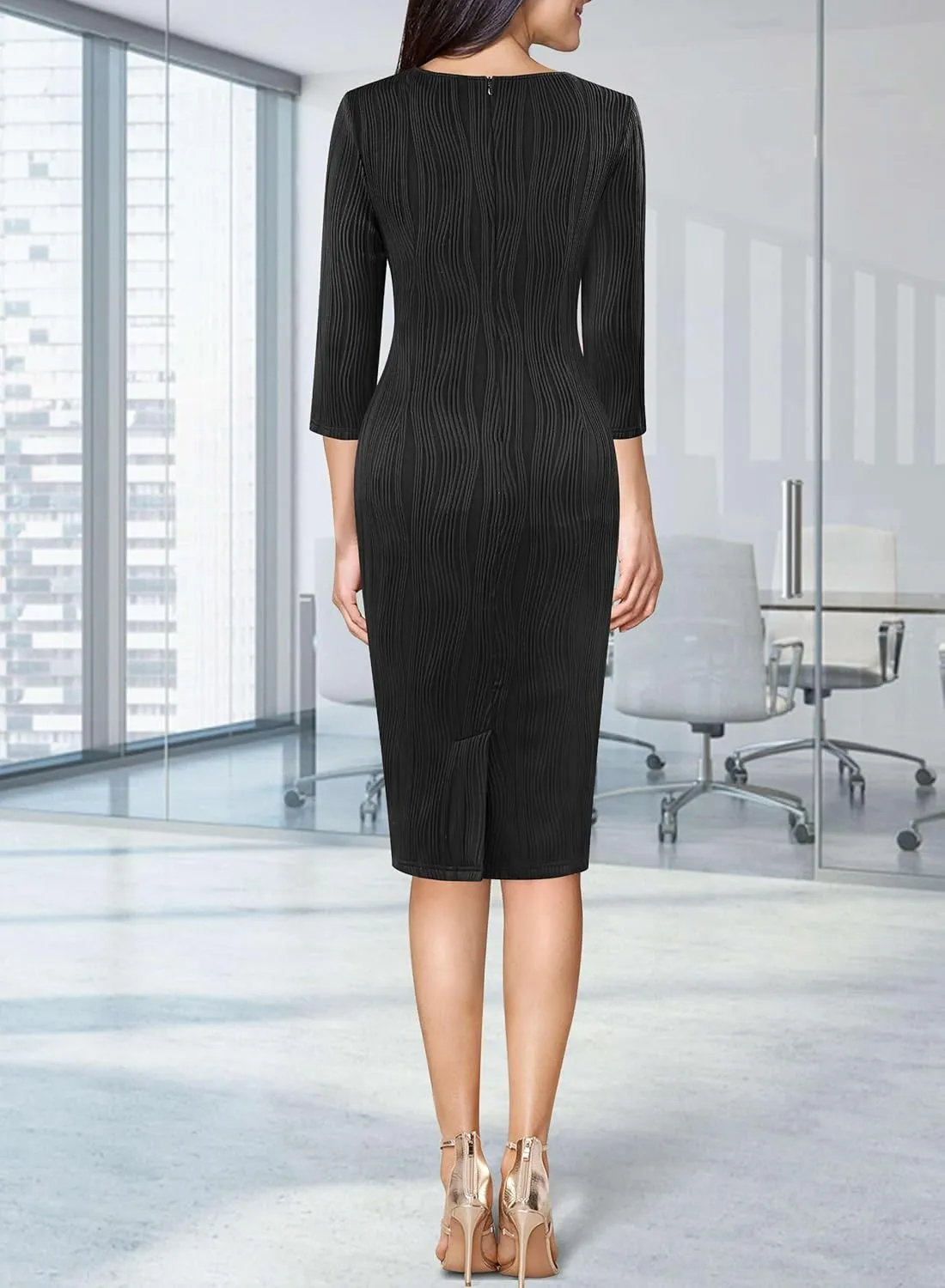VFSHOW Womens Slim Zipper Up Work Business Office Party Bodycon Pencil Sheath Dress