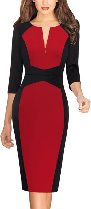 VFSHOW Womens Slim Zipper Up Work Business Office Party Bodycon Pencil Sheath Dress