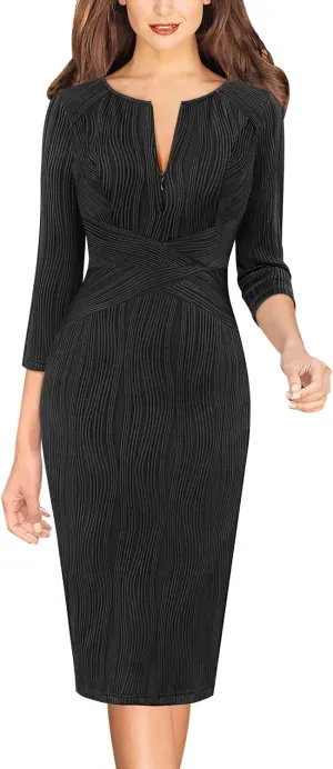 VFSHOW Womens Slim Zipper Up Work Business Office Party Bodycon Pencil Sheath Dress