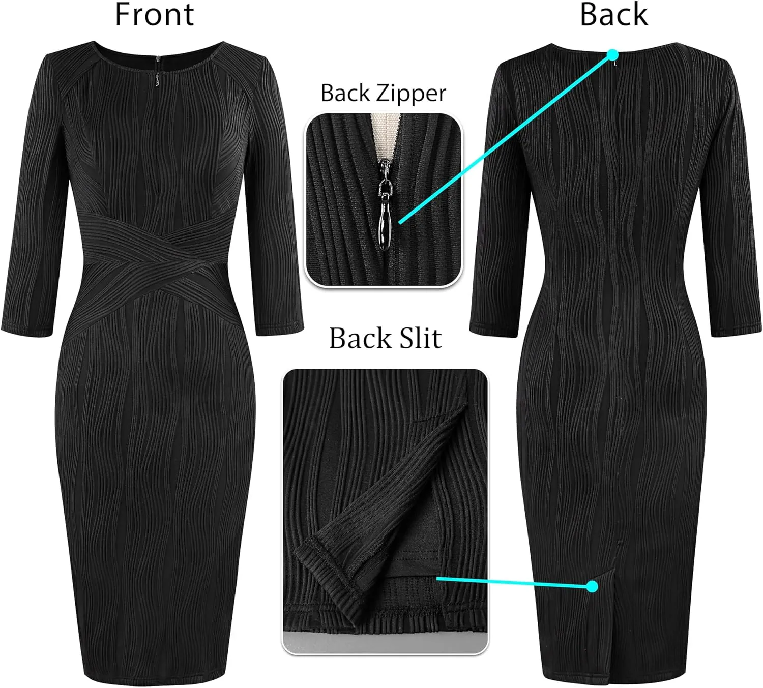 VFSHOW Womens Slim Zipper Up Work Business Office Party Bodycon Pencil Sheath Dress