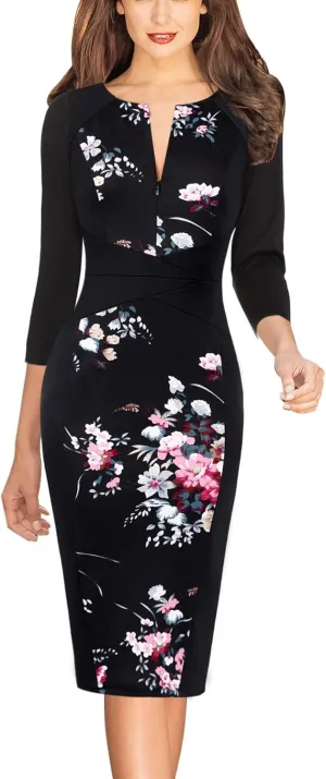 VFSHOW Womens Slim Zipper Up Work Business Office Party Bodycon Pencil Sheath Dress