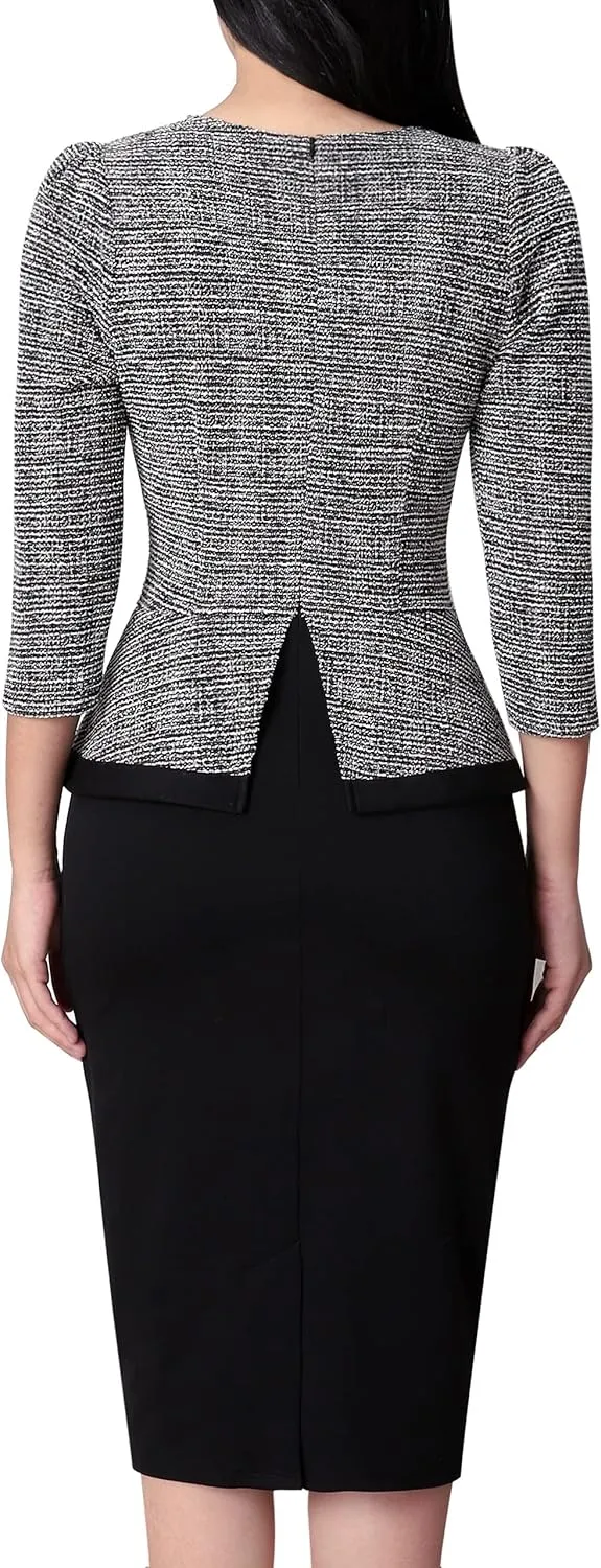 VFSHOW Womens Square Neck Buttons Peplum Cocktail Party Work Office Business Bodycon Pencil Dress
