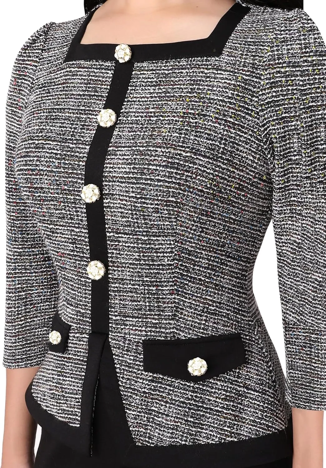 VFSHOW Womens Square Neck Buttons Peplum Cocktail Party Work Office Business Bodycon Pencil Dress