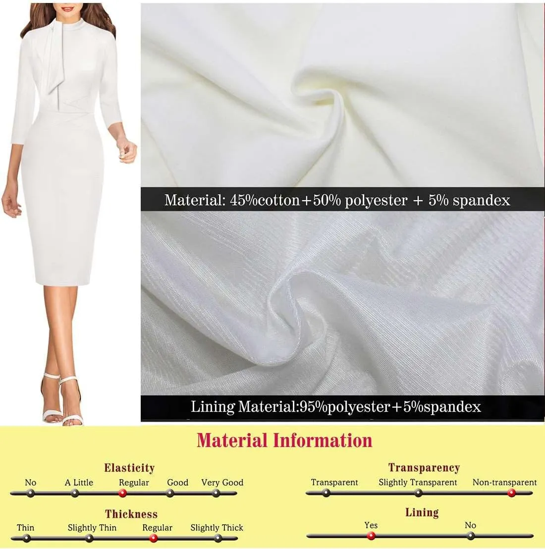 VFSHOW Womens Tie Neck Slim Cocktail Party Work Business Office Church Career Bodycon Pencil Sheath Dress