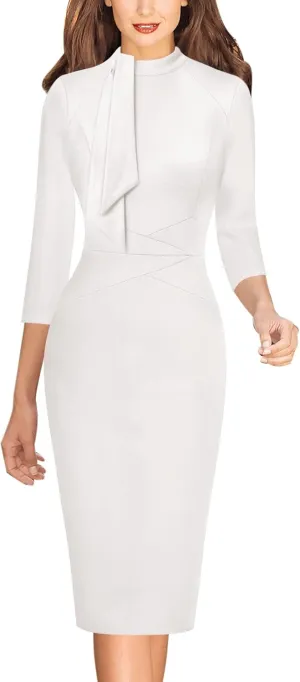 VFSHOW Womens Tie Neck Slim Cocktail Party Work Business Office Church Career Bodycon Pencil Sheath Dress