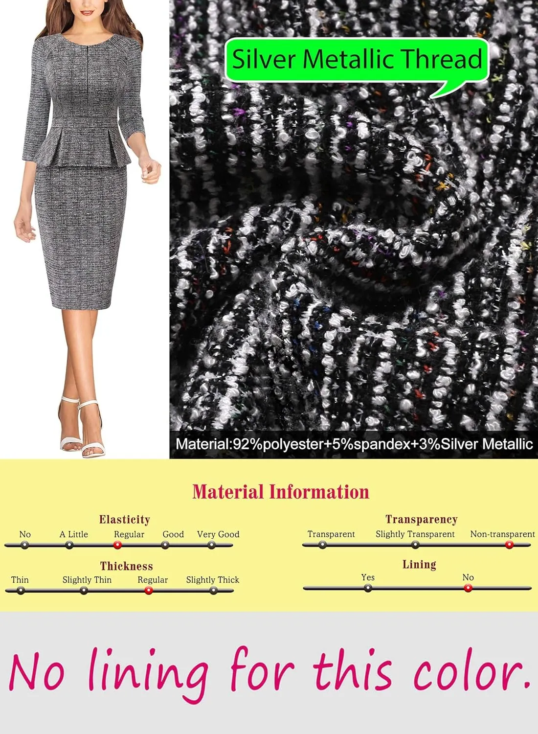 VFSHOW Womens Wear to Work Front Zipper Peplum Business Office Church Pencil Sheath Dress