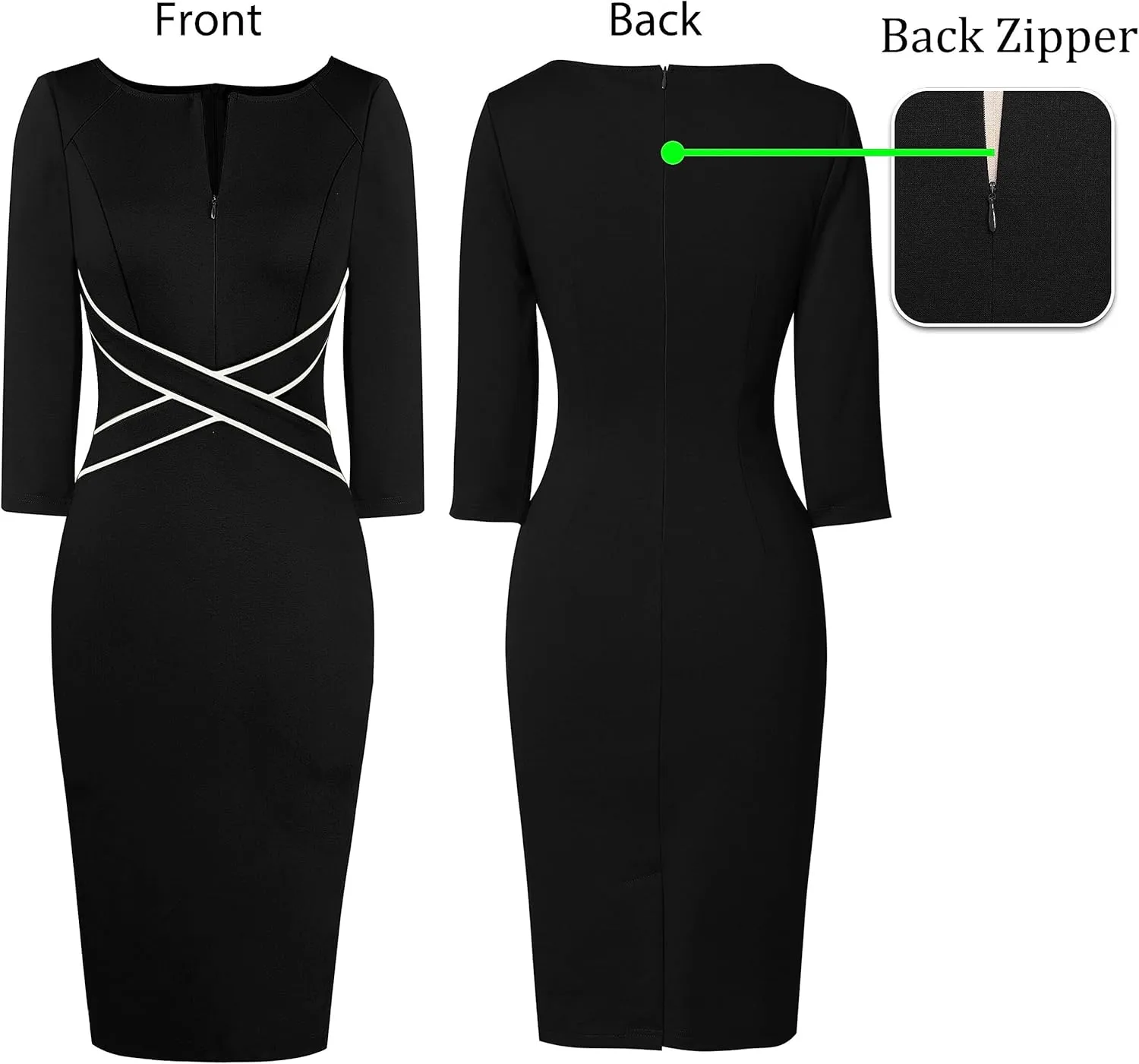 VFSHOW Womens Wear to Work Slim Colorblock Crisscross Waist Front Zipper Business Party Office Bodycon Pencil Sheath Dress