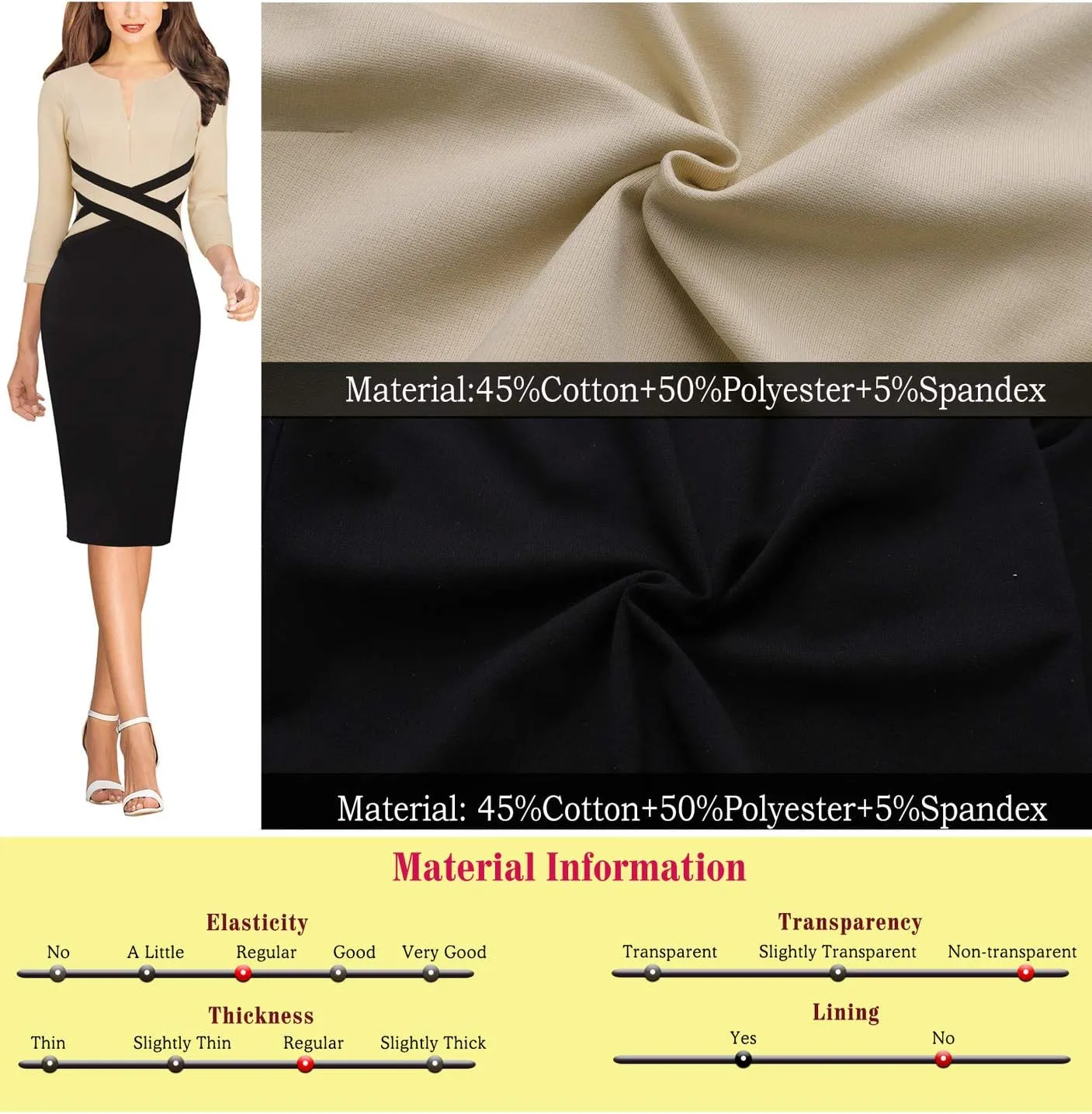 VFSHOW Womens Wear to Work Slim Colorblock Crisscross Waist Front Zipper Business Party Office Bodycon Pencil Sheath Dress