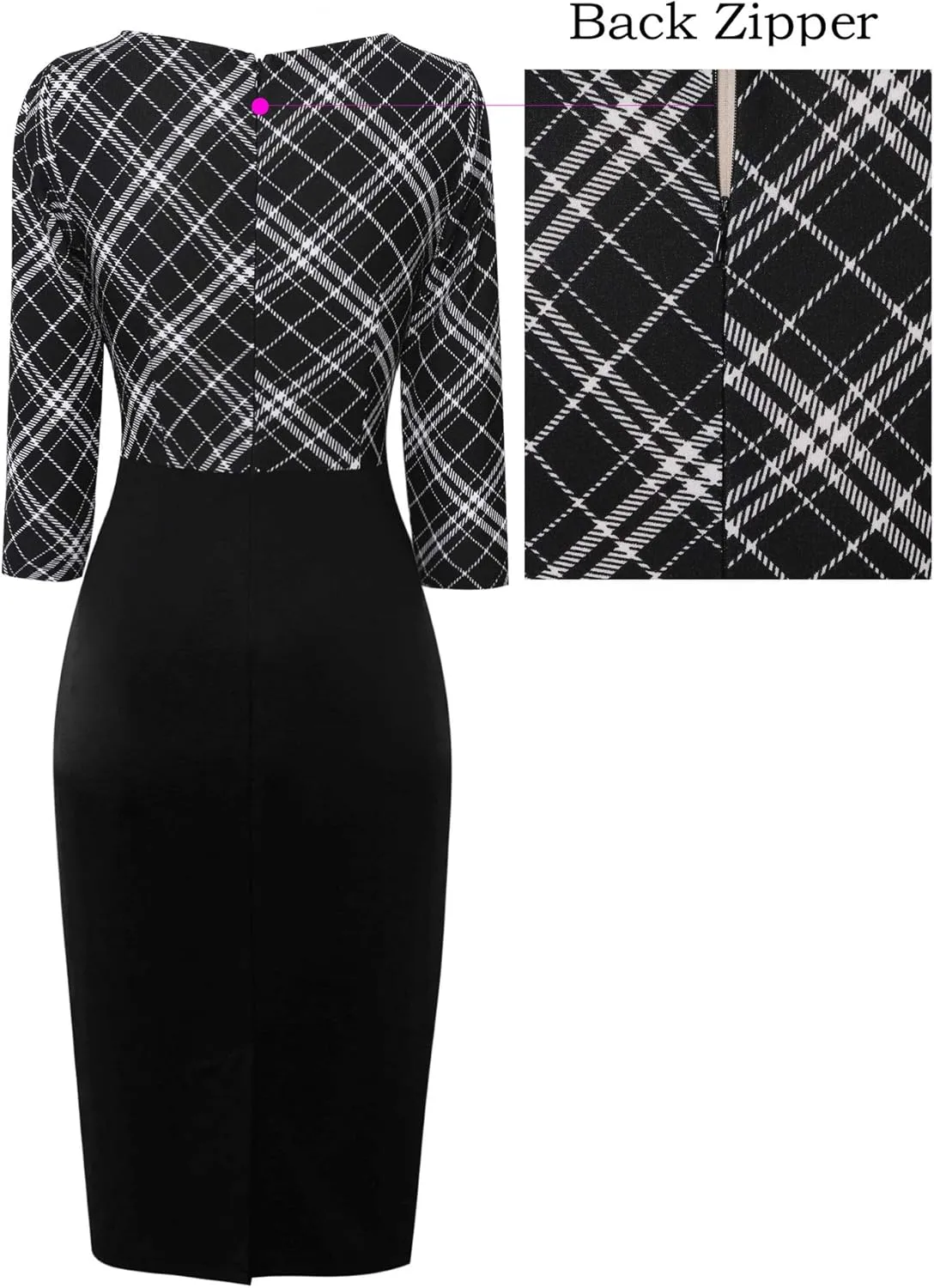 VFSHOW Womens Wear to Work Slim Colorblock Crisscross Waist Front Zipper Business Party Office Bodycon Pencil Sheath Dress
