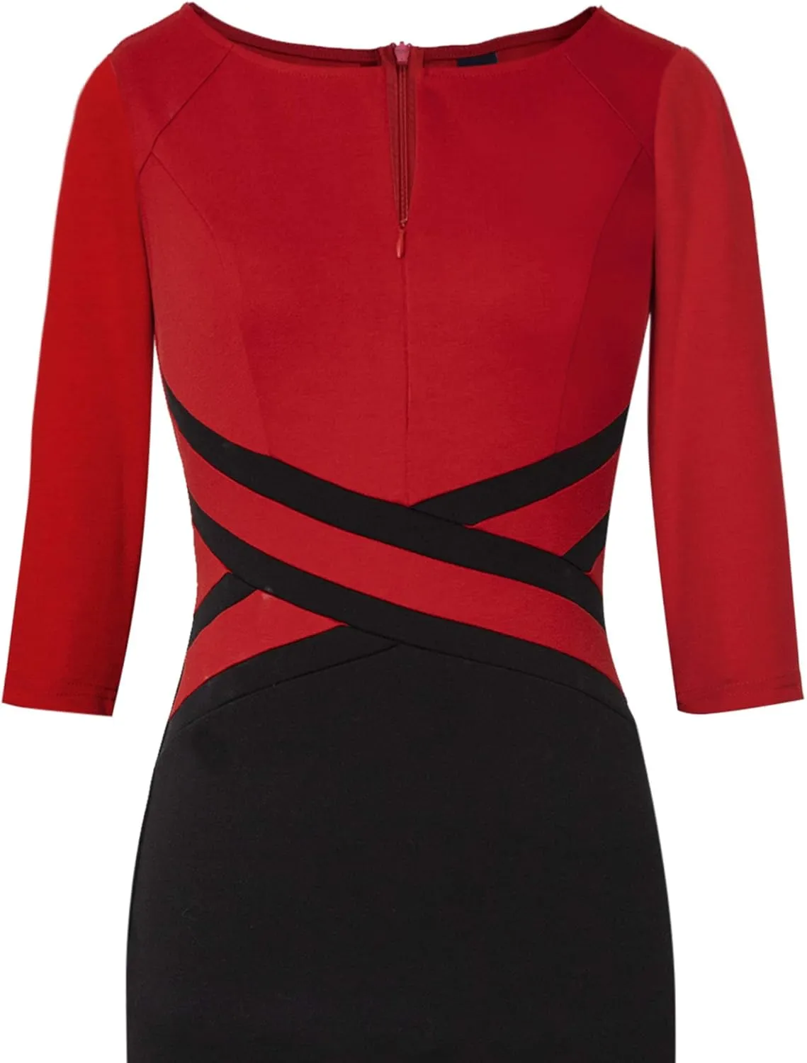 VFSHOW Womens Wear to Work Slim Colorblock Crisscross Waist Front Zipper Business Party Office Bodycon Pencil Sheath Dress