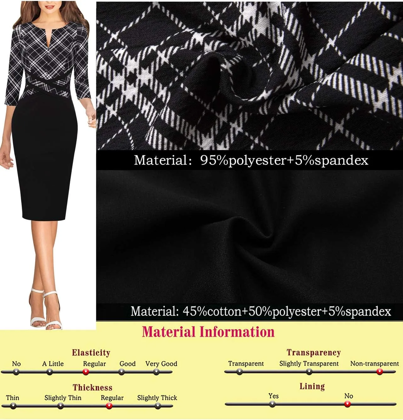 VFSHOW Womens Wear to Work Slim Colorblock Crisscross Waist Front Zipper Business Party Office Bodycon Pencil Sheath Dress