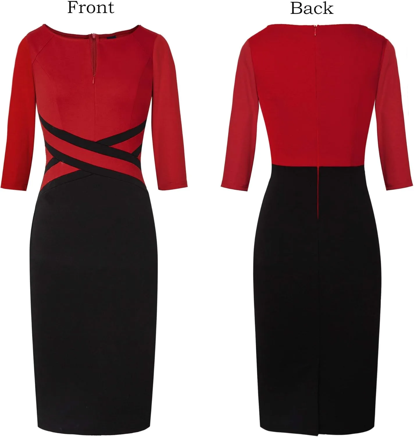 VFSHOW Womens Wear to Work Slim Colorblock Crisscross Waist Front Zipper Business Party Office Bodycon Pencil Sheath Dress