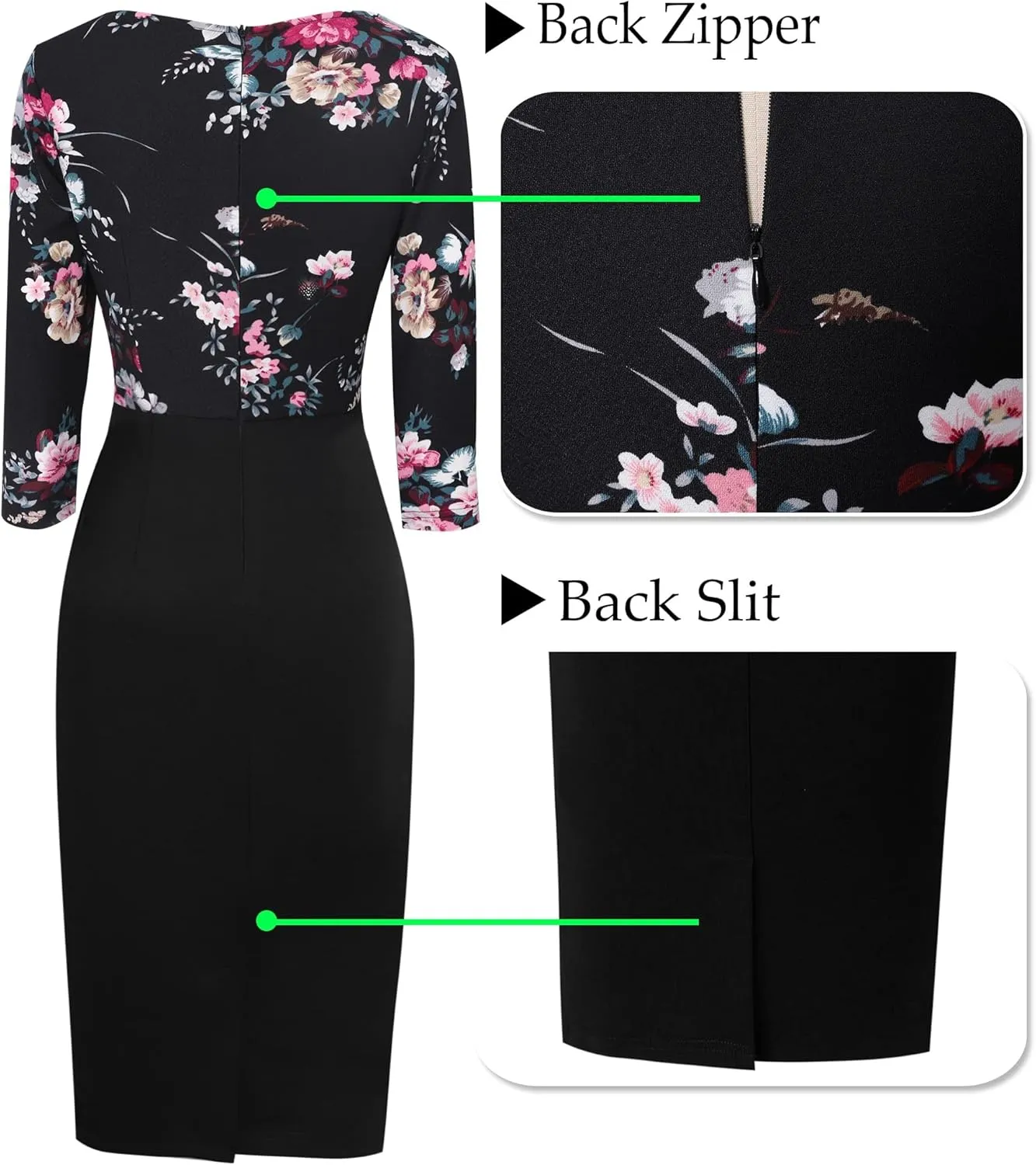 VFSHOW Womens Wear to Work Slim Colorblock Crisscross Waist Front Zipper Business Party Office Bodycon Pencil Sheath Dress