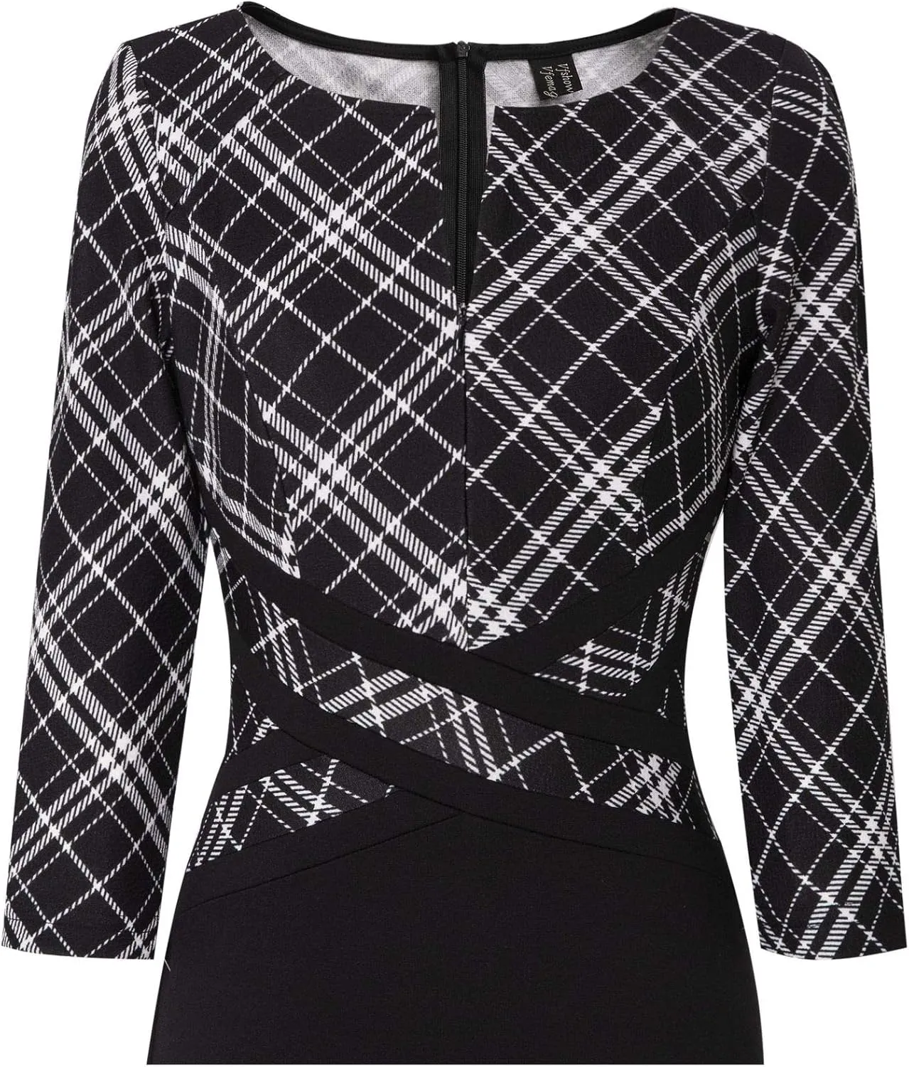 VFSHOW Womens Wear to Work Slim Colorblock Crisscross Waist Front Zipper Business Party Office Bodycon Pencil Sheath Dress