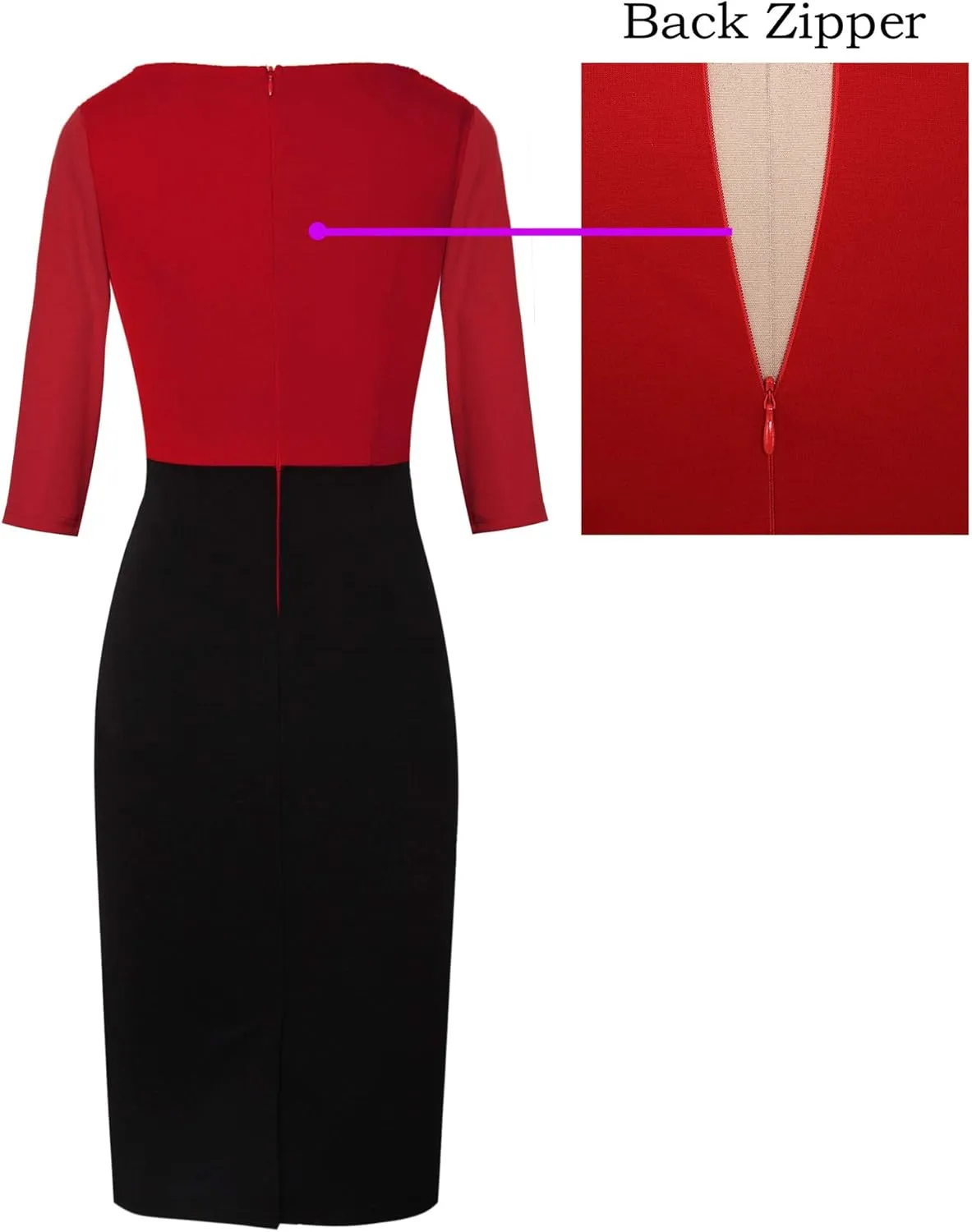 VFSHOW Womens Wear to Work Slim Colorblock Crisscross Waist Front Zipper Business Party Office Bodycon Pencil Sheath Dress