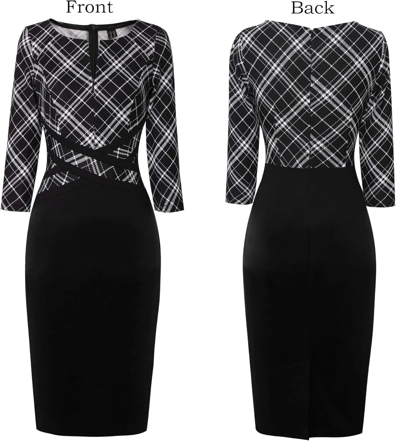 VFSHOW Womens Wear to Work Slim Colorblock Crisscross Waist Front Zipper Business Party Office Bodycon Pencil Sheath Dress