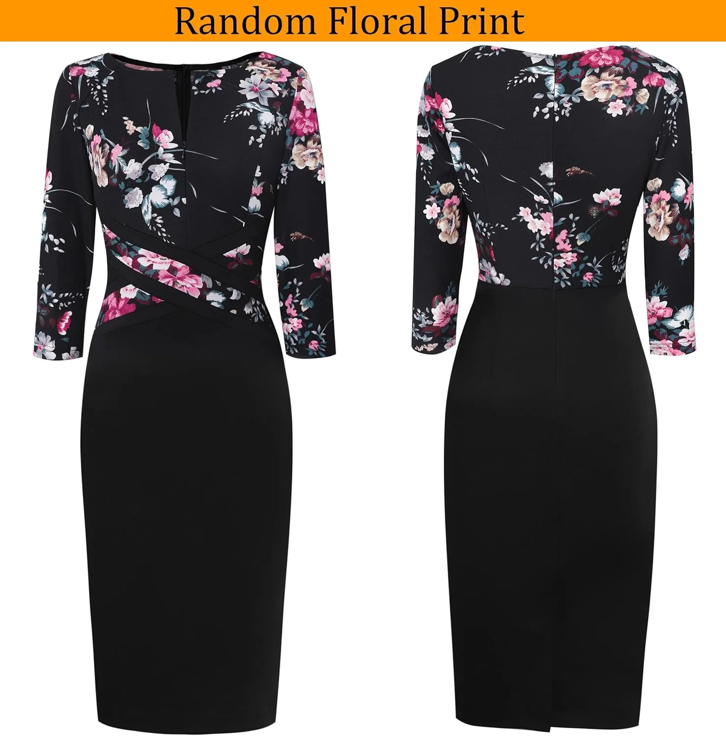 VFSHOW Womens Wear to Work Slim Colorblock Crisscross Waist Front Zipper Business Party Office Bodycon Pencil Sheath Dress