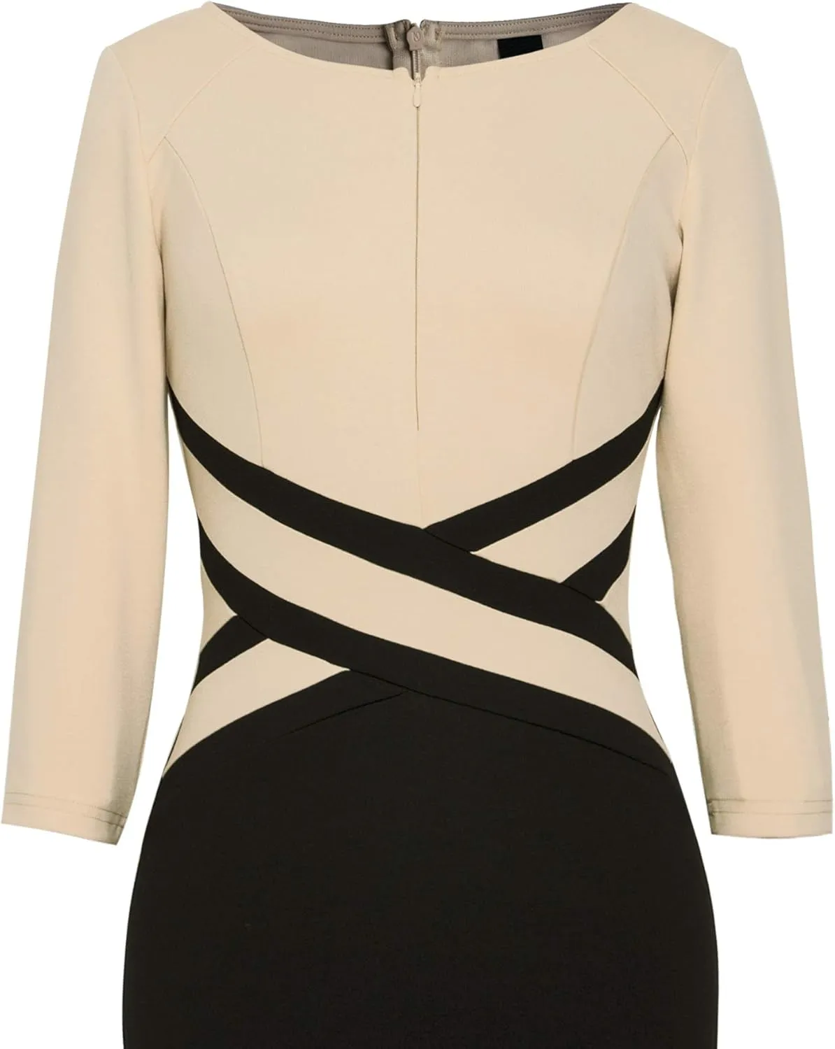 VFSHOW Womens Wear to Work Slim Colorblock Crisscross Waist Front Zipper Business Party Office Bodycon Pencil Sheath Dress